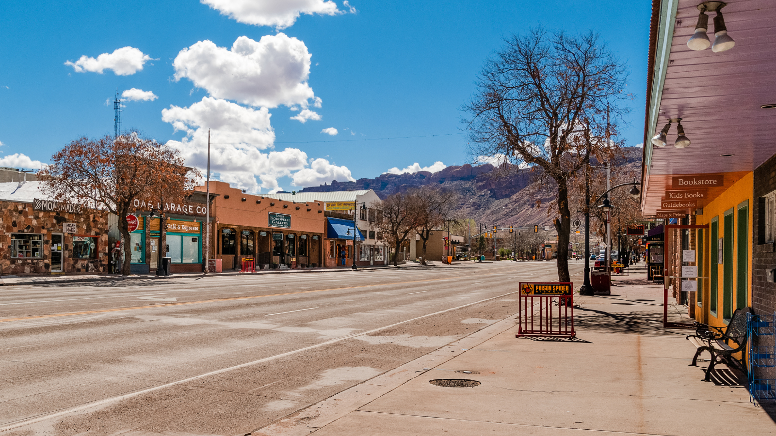 downtown moab with mountains in the background