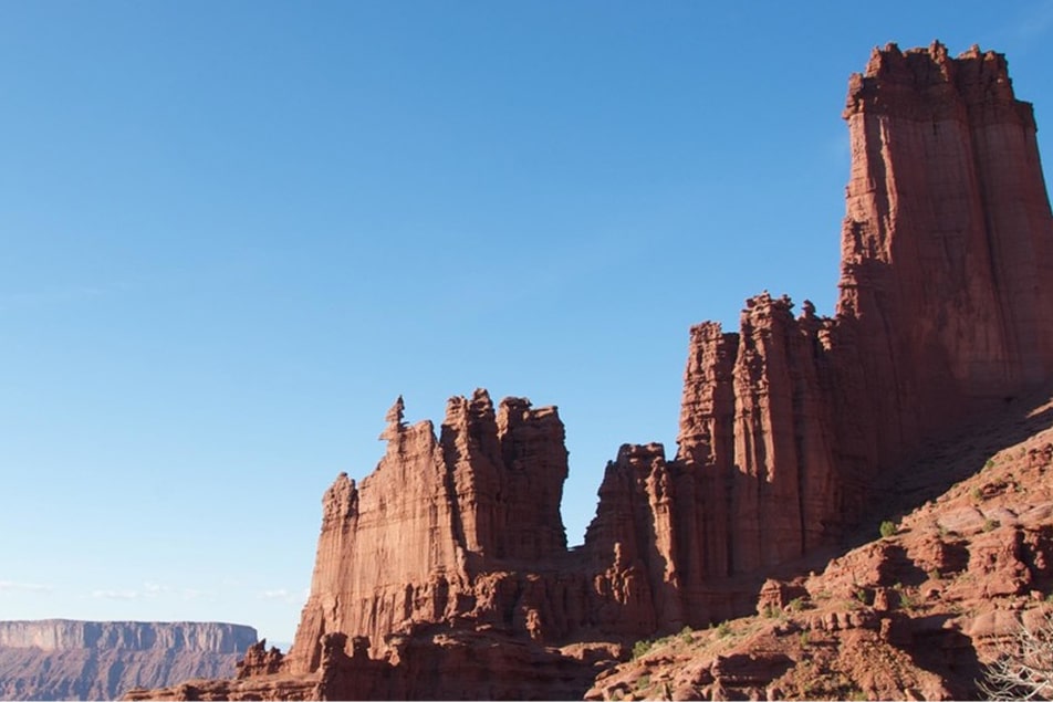 The unique ancient art fisher towers rock formation in Moab, utah