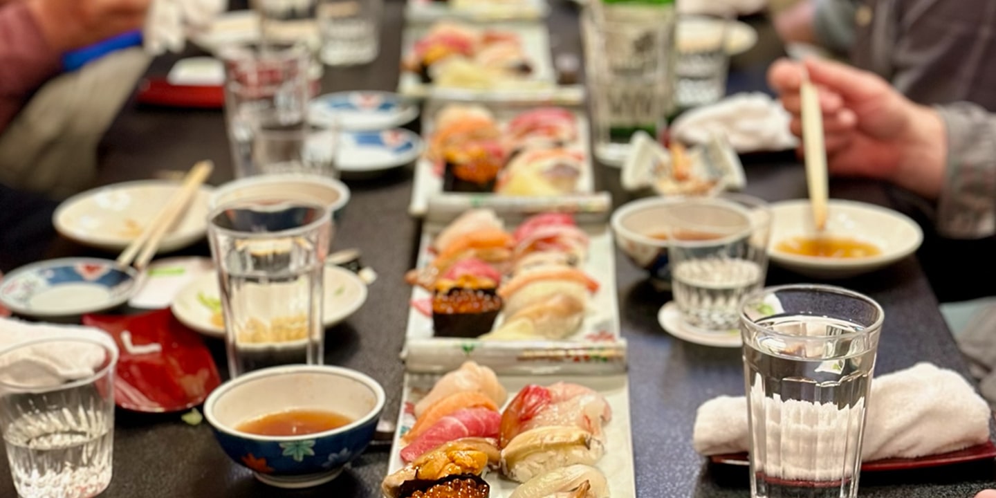 A table full of authentic Japanese food in hokkaido, japan