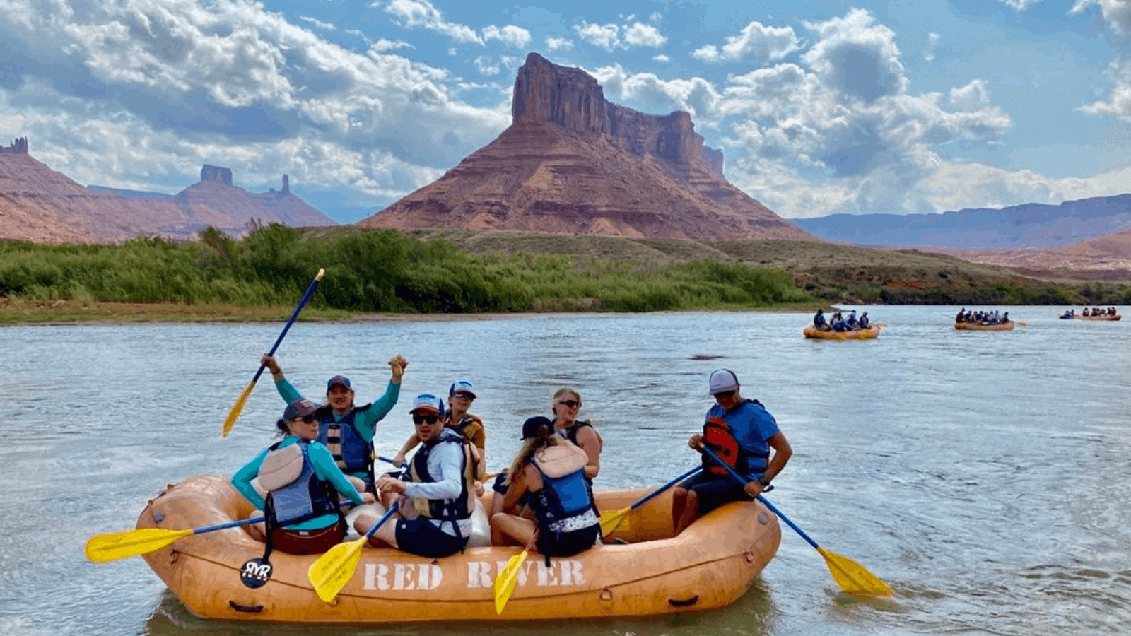 people on a raft during moab rafting season