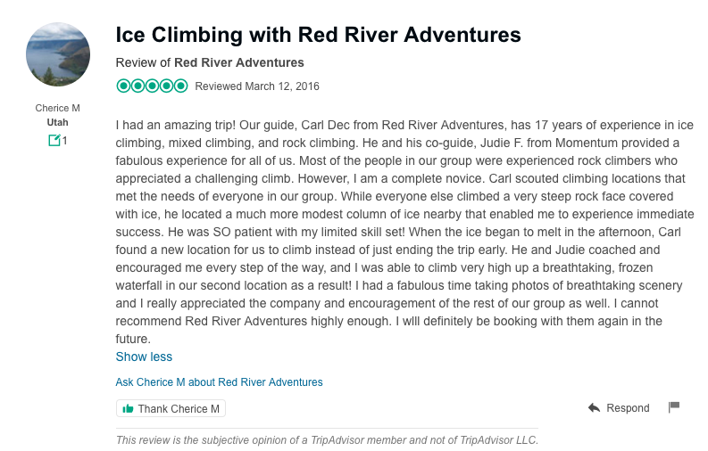 Read Our Review on Guided Ice Climbing at Red River Adventures Utah