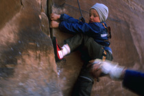 Bear Bishop Learning to Crack Climb near Moab, UT